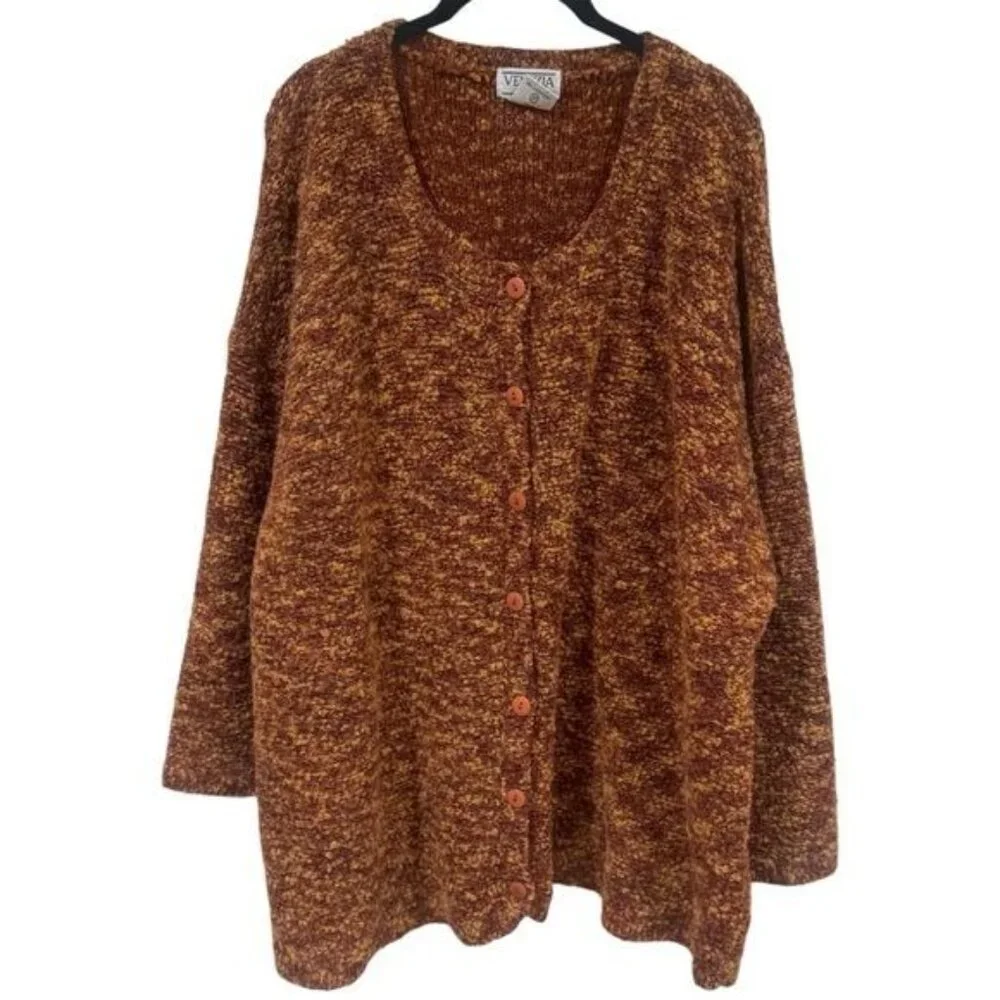 Venezia Vitale‎ Rust Orange Knit Button up Wool Blend Cardigan Cozy Cabincore 3X